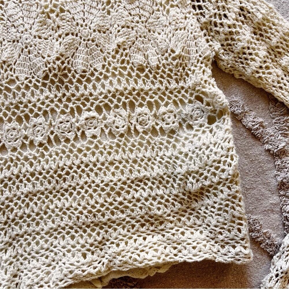 Vintage Willow Ridge Ivory Crochet Button Front Cardigan Medium Cottage Granny - Picture 6 of 10